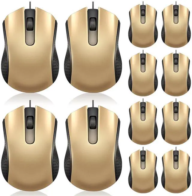 Main image of Hoteam 12 Pcs Wired Computer Mouse Bulk Cord USB Computer Mice Ergonomic Wired Mouse for Pcs, Computers, Laptops, Gaming Office Home Supplies(Gold)