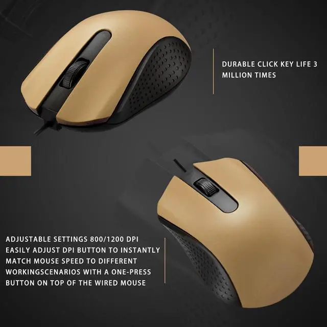 Alt view image 4 of 5 - Hoteam 12 Pcs Wired Computer Mouse Bulk Cord USB Computer Mice Ergonomic Wired Mouse for Pcs, Computers, Laptops, Gaming Office Home Supplies(Gold)