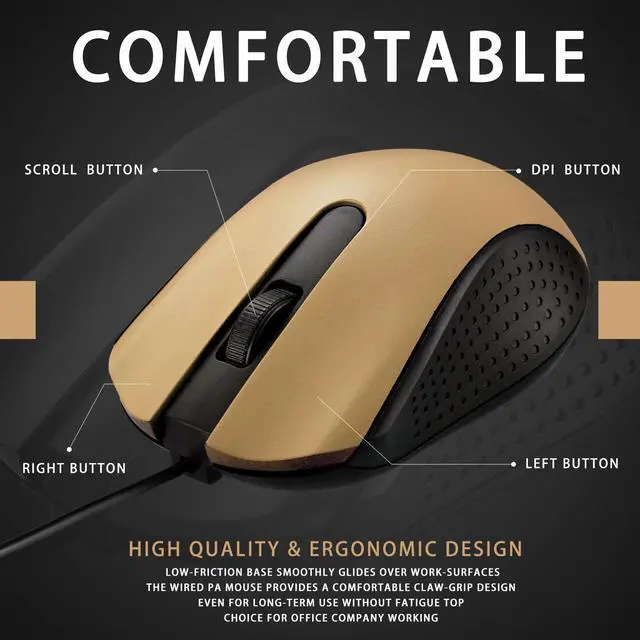 Alt view image 5 of 5 - Hoteam 12 Pcs Wired Computer Mouse Bulk Cord USB Computer Mice Ergonomic Wired Mouse for Pcs, Computers, Laptops, Gaming Office Home Supplies(Gold)