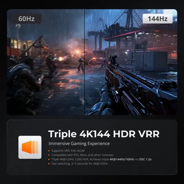 Alt view image 4 of 5 - TESmart 4K@144Hz Displayport + HDMI KVM Switch 3 Monitors 2 Computers USB 3.0, HDMI 2.1&DP 1.4 KVM Switch Triple Monitors 8K@60Hz Gaming, Support EDID, Gigabit Network, VRR, All Input Cables Included