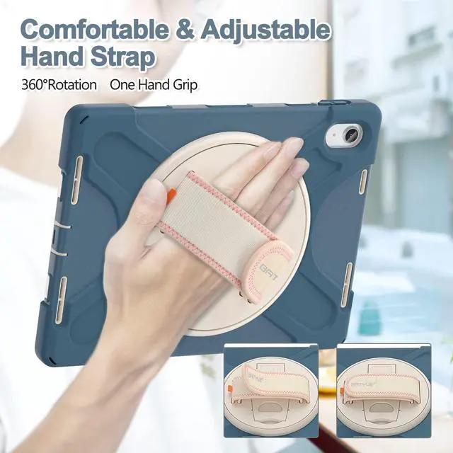 Alt view image 2 of 5 - BATYUE Case for iPad (A16) 11th/10th Generation 10.9'' 2025/2022, Rugged Protective Shockproof Cover for Kids with Screen Protector, 360° Rotating Stand, Pencil Holder, Carrying Strap, Cornflower Blue