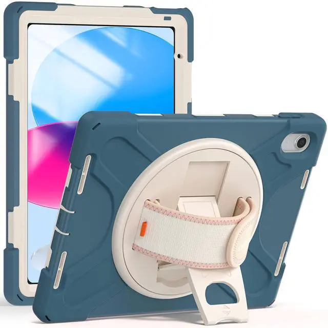 Main image of BATYUE Case for iPad (A16) 11th/10th Generation 10.9'' 2025/2022, Rugged Protective Shockproof Cover for Kids with Screen Protector, 360° Rotating Stand, Pencil Holder, Carrying Strap, Cornflower Blue