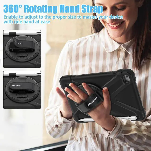 Alt view image 3 of 5 - BRAECNstock for Apple iPad Mini 5/4 Case 2019/2015 7.9", Shockproof Protective Cover with Pencil Holder, Rotating Hand Strap & Stand, Shoulder Strap, Case for iPad Mini 5th/4th Generation, Black