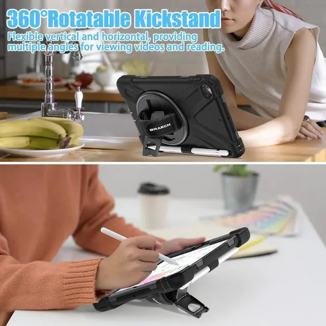 Alt view image 4 of 5 - BRAECNstock for Apple iPad Mini 5/4 Case 2019/2015 7.9", Shockproof Protective Cover with Pencil Holder, Rotating Hand Strap & Stand, Shoulder Strap, Case for iPad Mini 5th/4th Generation, Black