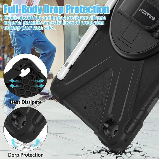 Alt view image 5 of 5 - BRAECNstock for Apple iPad Mini 5/4 Case 2019/2015 7.9", Shockproof Protective Cover with Pencil Holder, Rotating Hand Strap & Stand, Shoulder Strap, Case for iPad Mini 5th/4th Generation, Black