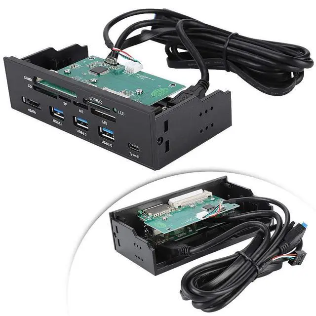 Alt view image 3 of 5 - 5.25inches Multifunction Internal Card Reader Dashboard - PC Front Panel USB 3.0 Card Reader Internal with 3 USB 3.0 Ports, Supports M2, MSO, SD, MS, XD, 64G CF Card