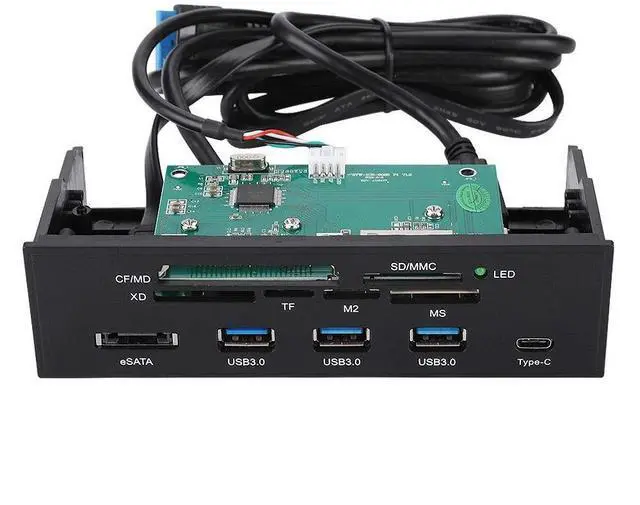Alt view image 5 of 5 - 5.25inches Multifunction Internal Card Reader Dashboard - PC Front Panel USB 3.0 Card Reader Internal with 3 USB 3.0 Ports, Supports M2, MSO, SD, MS, XD, 64G CF Card