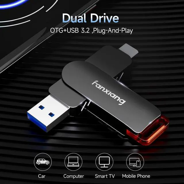 Alt view image 2 of 5 - fanxiang 512GB Flash Drive Up to 560MB/s External SSD,Type C & USB-A 3.2 Gen 2, Thumb Drive,Memory Stick for iPhone15/16/PS4/Android Phone/Windows/Mac