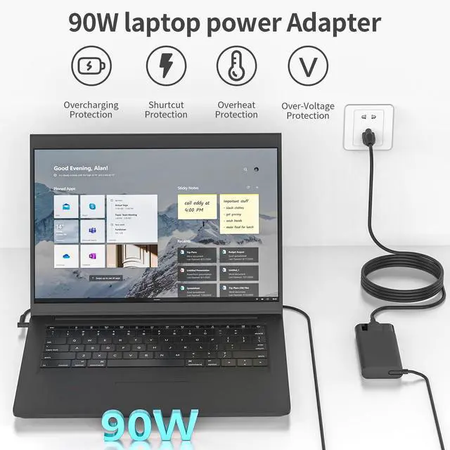 Alt view image 5 of 5 - 90W 19.5V 4.62A AC Adapter Laptop Charger Fit for HP Spectre X360 13 15,Pavilion X360 11 13 14 15 17,HP Stream 11 13 14 Elitebook 740015-001 710413-001 PPP009C Power Supply Cord 4.5 * 3.0mm Blue Tip