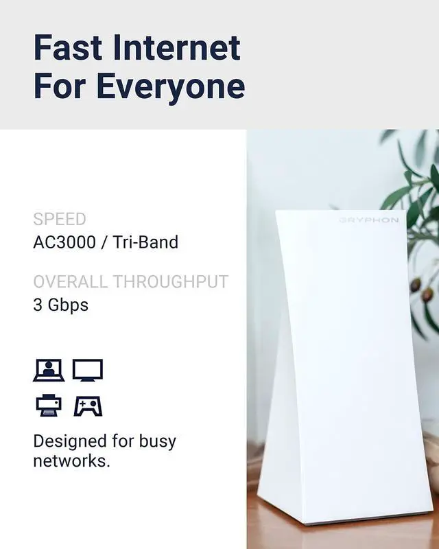 Alt view image 2 of 5 - Gryphon Tower Super-Fast Mesh WiFi Router 2-Pack  Advanced Firewall Security, Parental Controls, and Content Filters  Tri-Band 3 Gbps, 6000 sq. ft. Full Home Coverage per Mesh Router