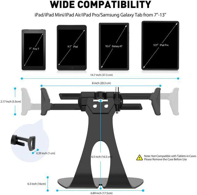 Alt view image 4 of 5 - AboveTEK Anti-Theft iPad Stand, Universal Security POS Tablet Stand, Diagonally-Oriented iPad Locking Mount for 7-13 inch Tablets, Galaxy with Security Cord and Key, 360° Swivel for Business &