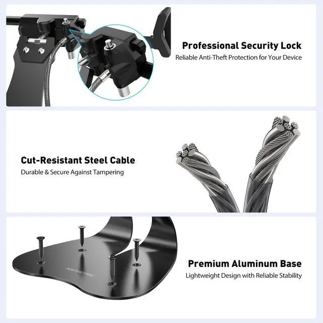 Alt view image 5 of 5 - AboveTEK Anti-Theft iPad Stand, Universal Security POS Tablet Stand, Diagonally-Oriented iPad Locking Mount for 7-13 inch Tablets, Galaxy with Security Cord and Key, 360° Swivel for Business &