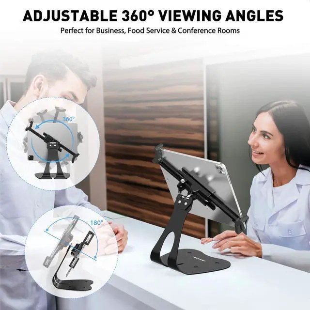 Alt view image 3 of 5 - AboveTEK Anti-Theft iPad Stand, Universal Security POS Tablet Stand, Diagonally-Oriented iPad Locking Mount for 7-13 inch Tablets, Galaxy with Security Cord and Key, 360° Swivel for Business &