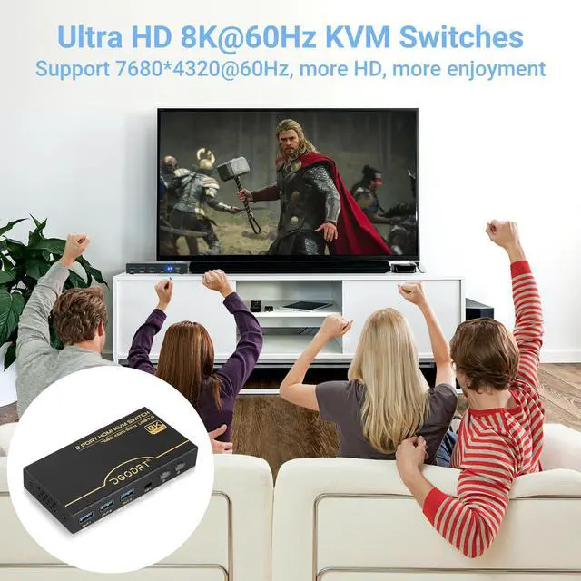 Alt view image 4 of 5 - HDMI KVM Switch 8K, 2 Port KVM Switch 8K@60Hz 4K@120Hz for 2 Computer Share 1 HD Monitor and 3 USB 3.0 Devices, Including 2 HMDI 2.1 Cables & 2 USB 3.0 Cables