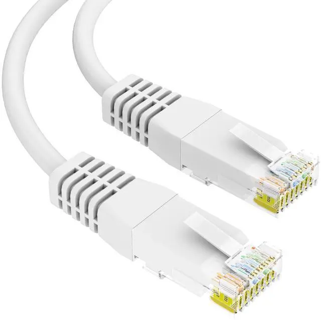 Main image of Syston Cat6e Ethernet Internet Cable Patch - 100 FT White, 600MHz 23AWG 4pr UTP Solid Bare Copper Wire Indoor/Outdoor PoE PC Laptop, CMR Riser-Rated Sunlight Resistant RoHS Compliant UL ETL Certified