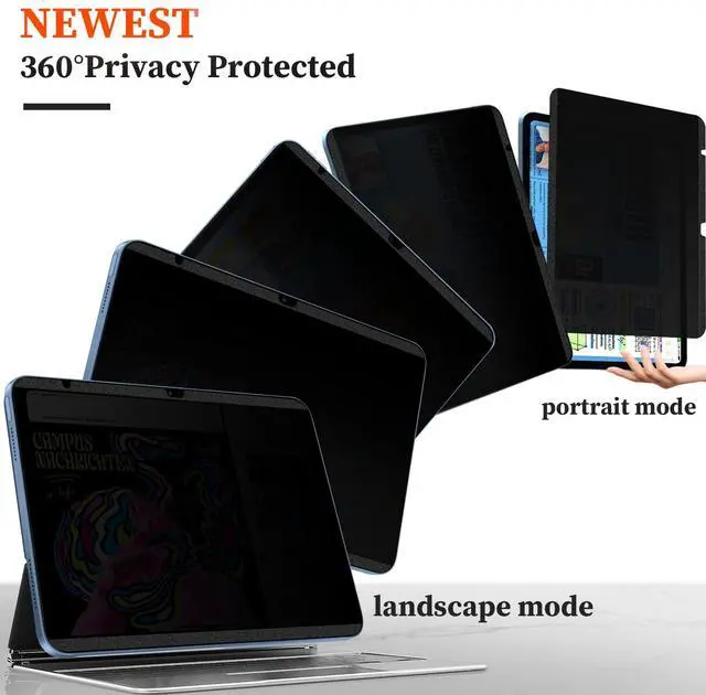 Alt view image 2 of 5 - Upgraded 360° Magnetic Privacy Screen Protector for iPad 10th generation (2022) / 11th generation (2025) (Landscape+Portrait Privacy), Removable 4-Way Anti Spy Screen Film, Anti Glare Blue Light Filte