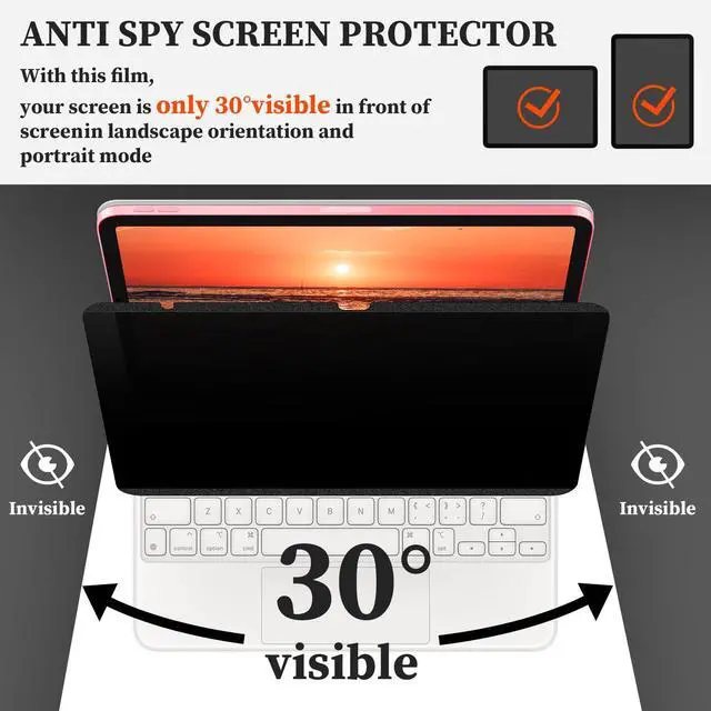 Alt view image 3 of 5 - Upgraded 360° Magnetic Privacy Screen Protector for iPad 10th generation (2022) / 11th generation (2025) (Landscape+Portrait Privacy), Removable 4-Way Anti Spy Screen Film, Anti Glare Blue Light Filte