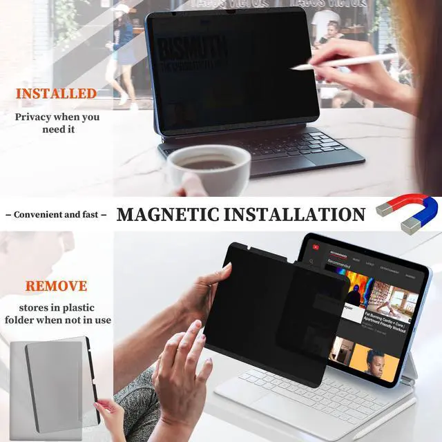 Alt view image 4 of 5 - Upgraded 360° Magnetic Privacy Screen Protector for iPad 10th generation (2022) / 11th generation (2025) (Landscape+Portrait Privacy), Removable 4-Way Anti Spy Screen Film, Anti Glare Blue Light Filte