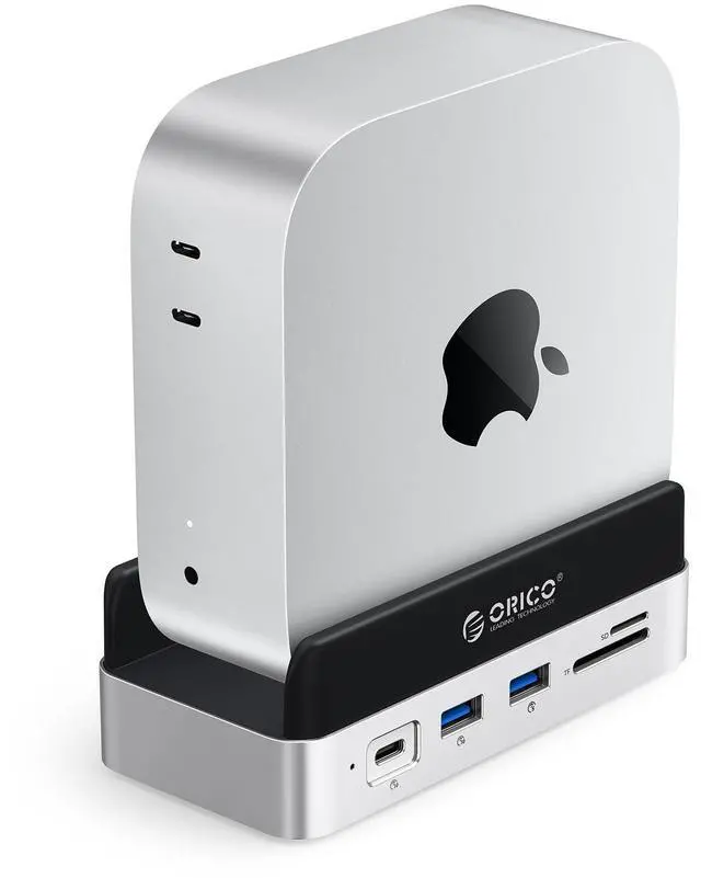 Main image of ORICO MiniDock and Stand Compatibility with Mac Mini M4, 9-in-1 Aluminum Hub with 512GB NVMe M.2 SSD, 10Gbps USB-C & USB-A, 4K HDMI, Gigabit Ethernet, SD/TF Card Readers