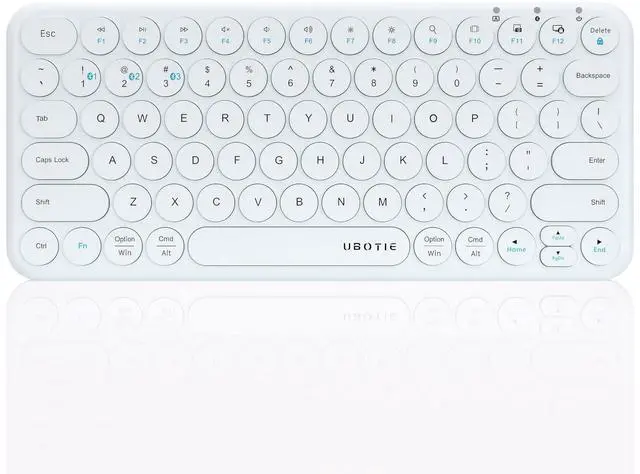 Main image of UBOTIE Portable Slim Bluetooth Keyboard, Wireless Colorful Compact 78keys Silent Linear Scissor Switch Round Keycap Keyboards with Power on/Off for Tablet, PC, Laptop, Smart Phone (White)