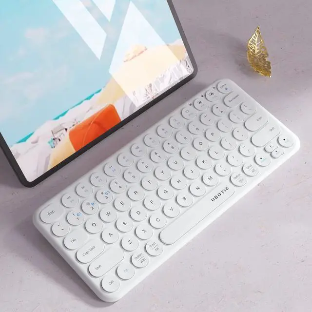 Alt view image 2 of 5 - UBOTIE Portable Slim Bluetooth Keyboard, Wireless Colorful Compact 78keys Silent Linear Scissor Switch Round Keycap Keyboards with Power on/Off for Tablet, PC, Laptop, Smart Phone (White)