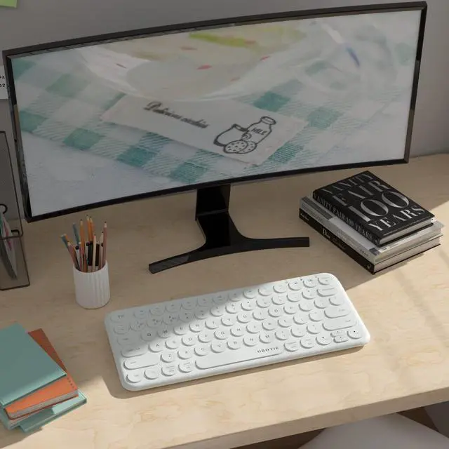 Alt view image 3 of 5 - UBOTIE Portable Slim Bluetooth Keyboard, Wireless Colorful Compact 78keys Silent Linear Scissor Switch Round Keycap Keyboards with Power on/Off for Tablet, PC, Laptop, Smart Phone (White)