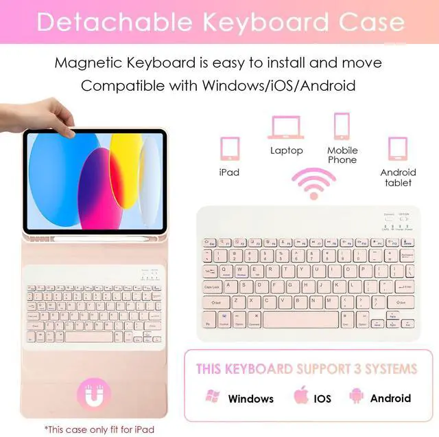 Alt view image 3 of 5 - Nsyee Keyboard Case for iPad 10th Generation 10.9 inch 2022 and iPad 11th Generation A16 11 inch 2025, Detachable Bluetooth Keyboard Case with Wireless Keyboard and Mouse for ipad 10th/11th Gen