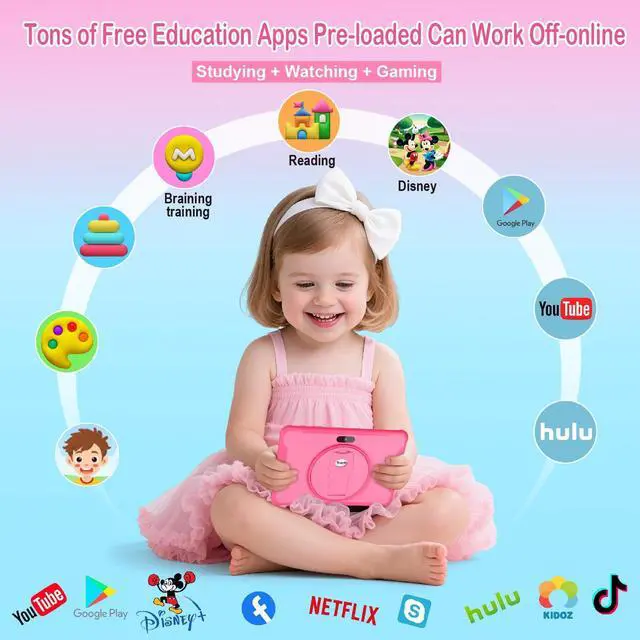 Alt view image 2 of 5 - Kids Tablet, 10.1 Inches Tablet for Kids with Case Included, 64G Storage, Dual Camera, WiFi, Education Apps Pre-Installed, Parent Control, YouTube (Pink)