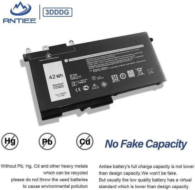 Alt view image 4 of 5 - 42Wh 3DDDG Laptop Battery for Dell Latitude 5280 5288 5290 5480 5488 5490 5491 5495 5580 5590 E5280 E5480 E5580 E5490 E5590 Precision 3520 3530 Series 3VC9Y 049XH 45N3J 080JT9 RRJDX 11.4V 3Cell