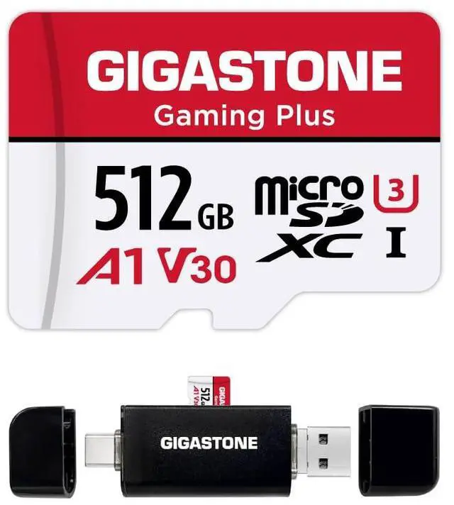 Main image of GIGASTONE 512GB Micro SD Card with USB Type C Card Reader, Gaming Plus, MicroSDXC Memory Card for Nintendo-Switch 1, 4K Video Recording, UHS-I A1 U3 V30 C10, up to 100MB/s, with Adapter