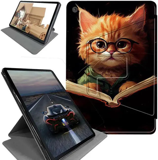 Main image of for Kindle Fire HD 8 Tablet (8th/7th/6th Generation, 2018/2017/2016 Release) Tablet Case-360 Rotating Stand Folding Protective Cover with Auto Sleep/Wake,Kitten with Glasses