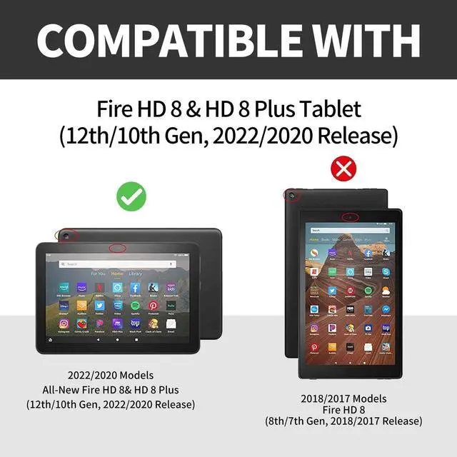 Alt view image 2 of 5 - for Kindle Fire HD 8 Tablet (8th/7th/6th Generation, 2018/2017/2016 Release) Tablet Case-360 Rotating Stand Folding Protective Cover with Auto Sleep/Wake,Kitten with Glasses