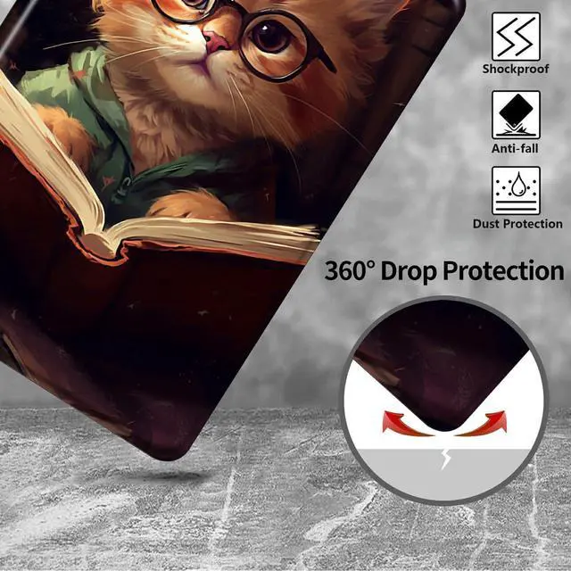 Alt view image 5 of 5 - for Kindle Fire HD 8 Tablet (8th/7th/6th Generation, 2018/2017/2016 Release) Tablet Case-360 Rotating Stand Folding Protective Cover with Auto Sleep/Wake,Kitten with Glasses