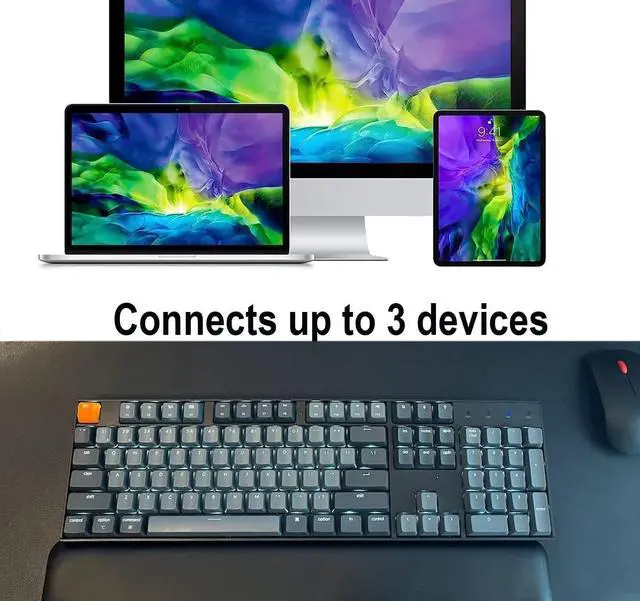 Alt view image 3 of 5 - Keychron K10 Wireless Mechanical Gaming Keyboard, 104 Keys Full Size Gateron G Pro Brown Switch, White LED Backlight Rechargeable USB-C Wired Bluetooth Professional Office Keyboard for Mac/Windows