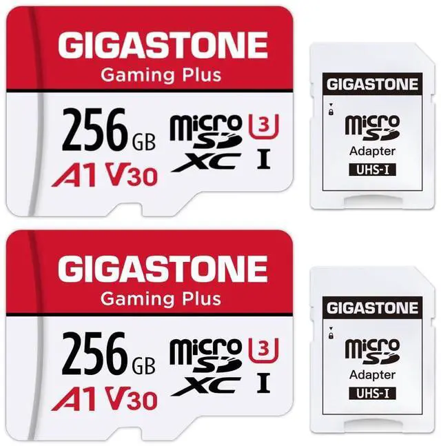 Main image of GIGASTONE 256GB 2-Pack Micro SD Card, Gaming Plus, Nintendo-Switch 1 Compatible, R/W 100/60MB/s, 4K Video Recording, Micro SDXC UHS-I A1 U3 Class 10, with Adapter