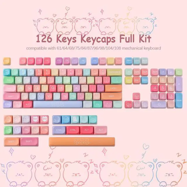 Alt view image 5 of 5 - Tsungup PBT Rainbow Candy Keycaps,126 Keys MOA Cute Gummy Bear Custom Keycaps 100 Percent Keyboard,Dye Sublimation Key Caps Keyboard Keycap Set for MX Switches Mechanical