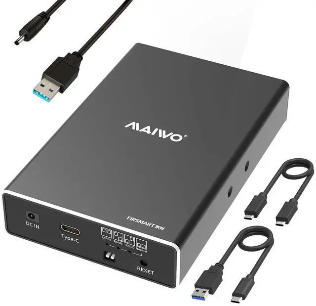 Main image of MAIWO Hard Drive RAID Enclosure Dual Bay for 2.5 Inch SATA SSD HDD, USB 3.1 GEN 2 10Gbps with UASP, RAID 0/1/JBOD/PM, 16TB Capacity, External Hard Drive Reader Case Aluminum