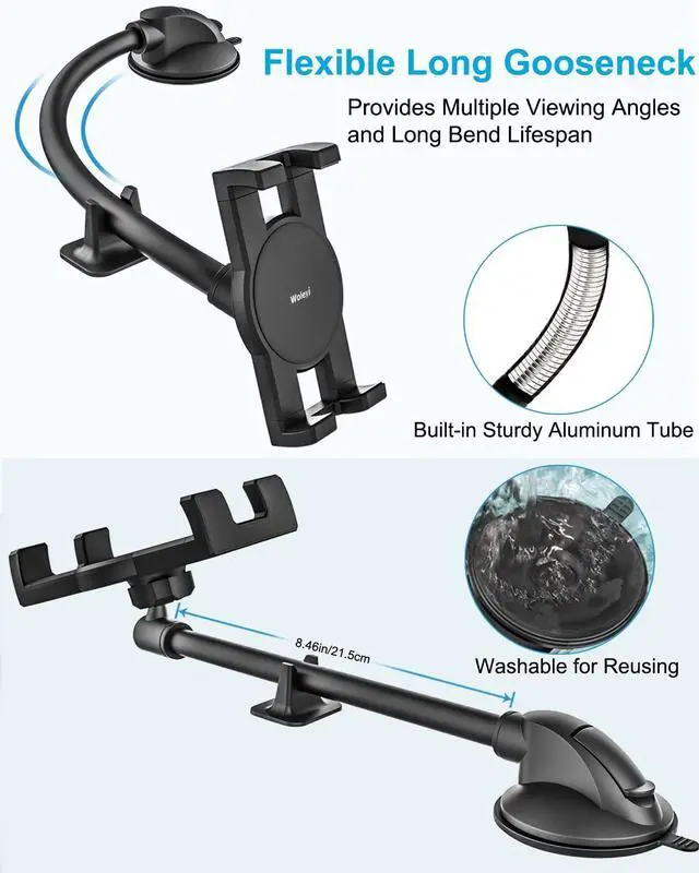 Alt view image 4 of 5 - woleyi Tablet Holder for Car Mount [Anti-Shaking Silicone] Long Arm Dashboard Car Tablet Holder Suction Cup Anti-Shake Stabilizer, Fit For iPad Pro Air Mini, Galaxy Tab/Z Fold, iPhone, 4.7-13" Devices