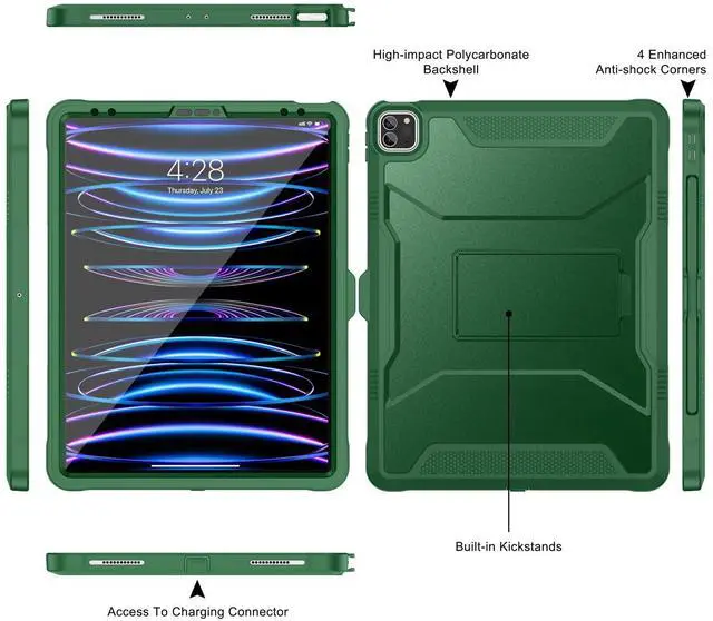Alt view image 5 of 5 - Soke Case for iPad Pro 12.9 Inch 6th/5th/4th Generation(2022/2021/2020 Release), Rugged Shockproof Protective Cover with Built-in Kickstand for Apple iPad Pro 12.9 - Alpine Green