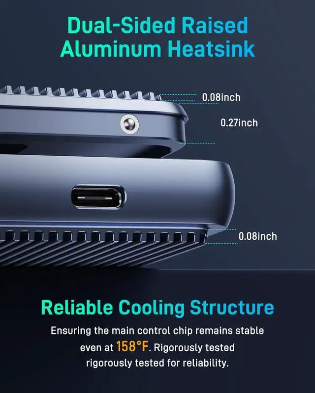 Alt view image 3 of 5 - Enhanced USB4 M.2 NVMe PCIe SSD Enclosure - 40Gbps Ultra-Fast Transfer, Tool-Free Setup, Dual-Sided Cooling, Thunderbolt 4/3 & USB4/3.2 Compatible, Fits M1/M2 M3/M4, Supports 2230/2242/2260/2280 SSD