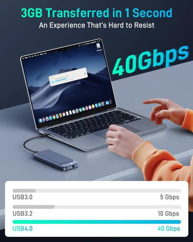 Alt view image 2 of 5 - Enhanced USB4 M.2 NVMe PCIe SSD Enclosure - 40Gbps Ultra-Fast Transfer, Tool-Free Setup, Dual-Sided Cooling, Thunderbolt 4/3 & USB4/3.2 Compatible, Fits M1/M2 M3/M4, Supports 2230/2242/2260/2280 SSD