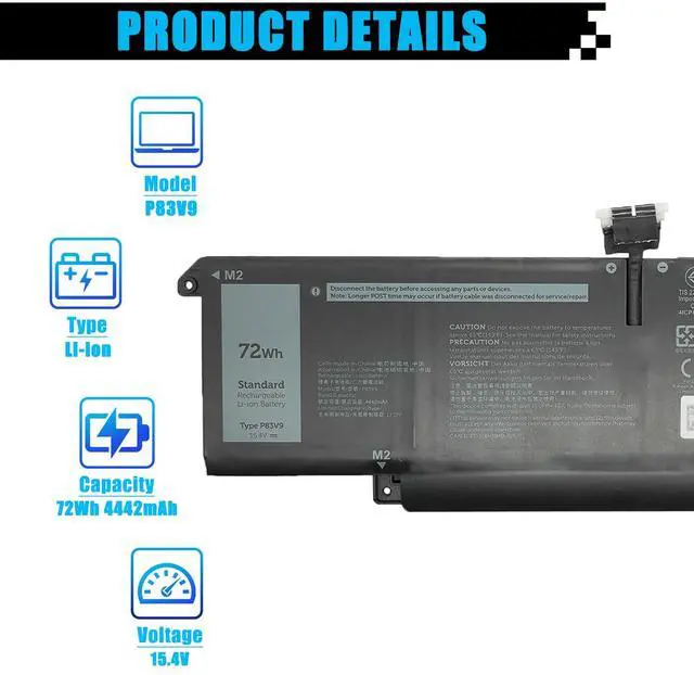 Alt view image 2 of 5 - AOMKA 72Wh P83V9 Laptop Battery Replacement for Dell Precision 5470 5480 5490 Series Notebook P154G P154G001 P154G002 CDTT2 41CP8/61/60 15.4V 4442mAh 4-Cell