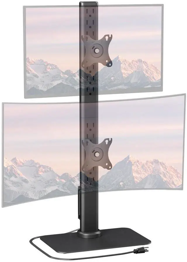 Main image of UPGRAVITY Dual Monitor Stand with Built-in Power Outlet, Vertical Stack Freestanding Monitor Mount for 13-32 inch Flat Curved Computer Screen, Metal Base, Height Adjustable, Max VESA 100x100mm