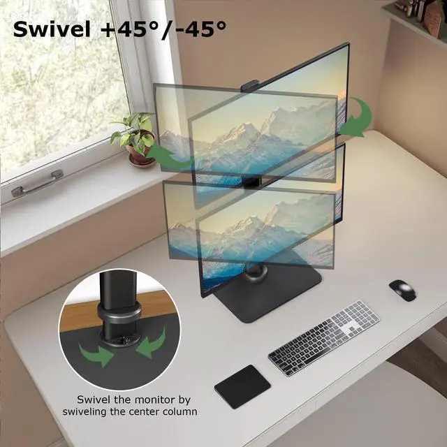 Alt view image 4 of 4 - UPGRAVITY Dual Monitor Stand with Built-in Power Outlet, Vertical Stack Freestanding Monitor Mount for 13-32 inch Flat Curved Computer Screen, Metal Base, Height Adjustable, Max VESA 100x100mm