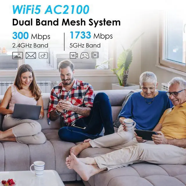 Alt view image 3 of 5 - Wavlink Whole Home Mesh WiFi System, Dual-Band, 2.4GHz/300Mbps+5GHz/1733 Mbps, Up to 5,000 Sq.ft. Coverage, AC2100 WiFi Router and One Extender, 2-Pack
