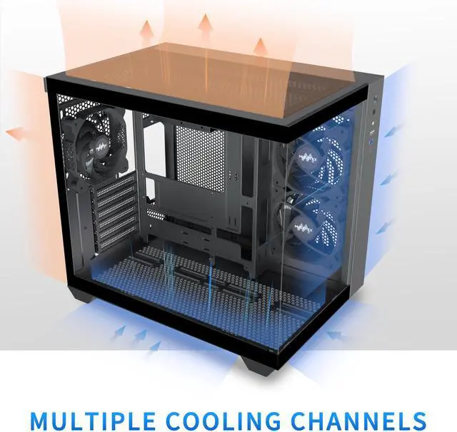 Alt view image 4 of 5 - MUSETEX ATX PC Case, 3 x 120mm Fans Pre-Installed, 360MM RAD Support, 270° Full View Tempered Glass Gaming PC Case with Type-C, Mid Tower ATX Computer Case, Black, Y6