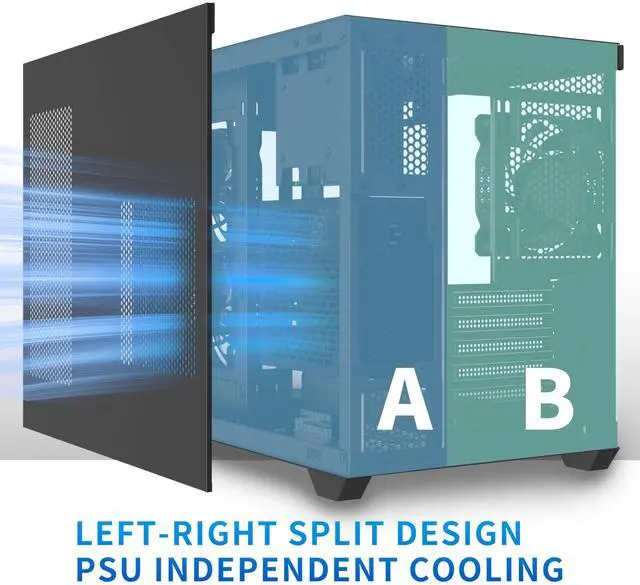Alt view image 5 of 5 - MUSETEX ATX PC Case, 3 x 120mm Fans Pre-Installed, 360MM RAD Support, 270° Full View Tempered Glass Gaming PC Case with Type-C, Mid Tower ATX Computer Case, Black, Y6