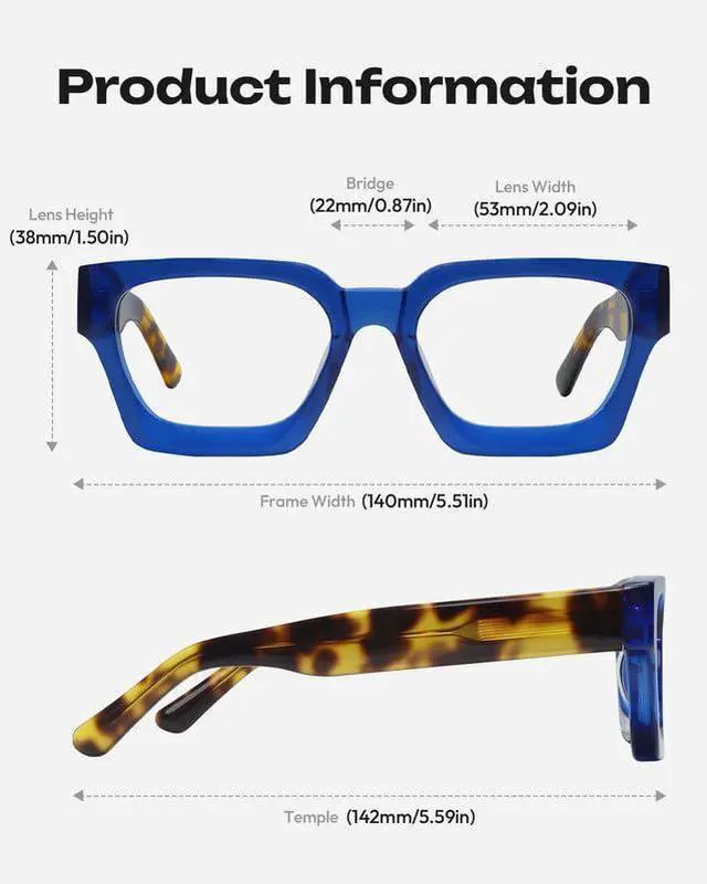 Alt view image 2 of 5 - Blue Light Glasses - 98%+UV400 Filter,Acetate Preppy Rectangle Frame for Work/Gaming