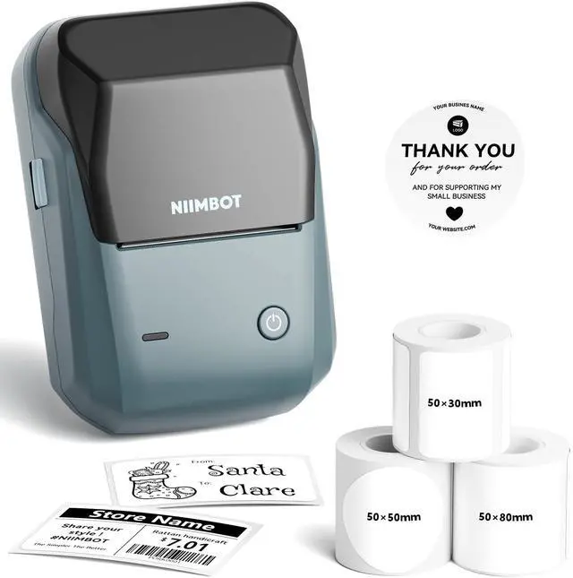 Main image of NIIMBOT 2Inch Label Maker Machine with 3 Tape, B1 Portable Sticker Printer for Small Businesses, Clothing, Logo, Jar, Address, Compatible with Phones & PC, Blue