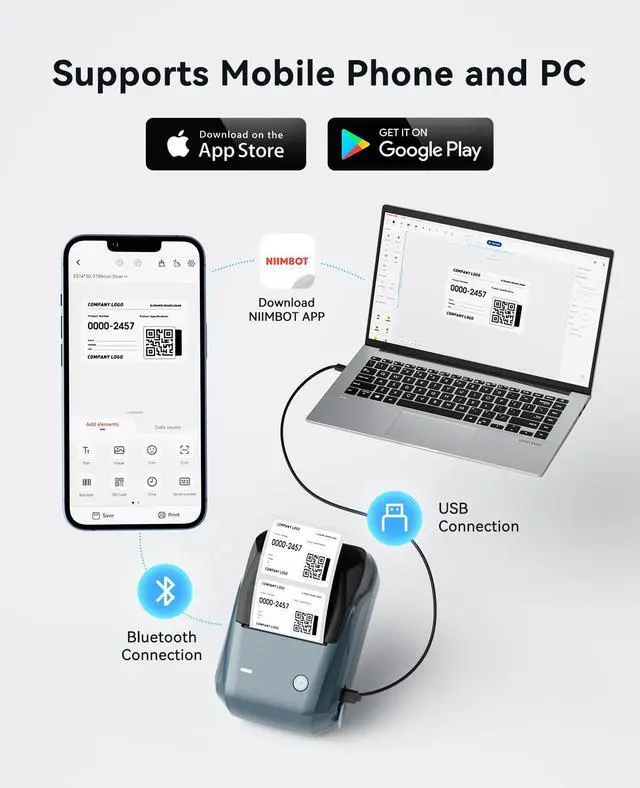 Alt view image 3 of 5 - NIIMBOT 2Inch Label Maker Machine with 3 Tape, B1 Portable Sticker Printer for Small Businesses, Clothing, Logo, Jar, Address, Compatible with Phones & PC, Blue